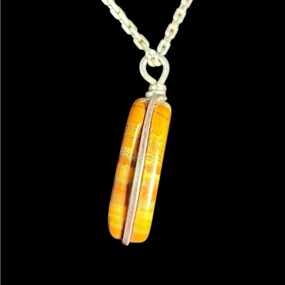 Vintage Artisan Made Sterling Silver Wire Owyhee Sunset Jasper Pendant 3/4” - Picture 2 of 3